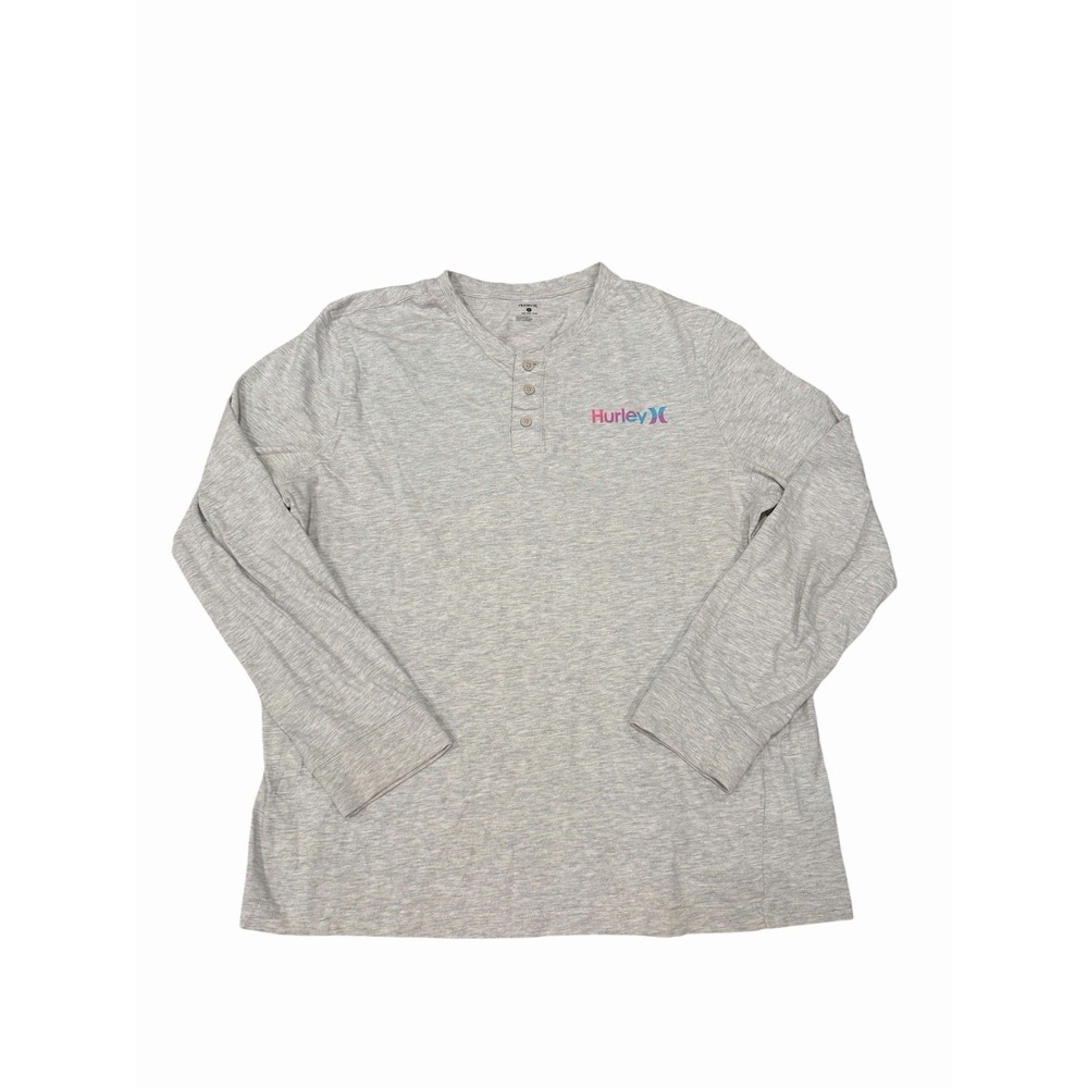 Grey Hurley Long Sleeve Button Up Surfer Tee Men's Size Large Pink Logo